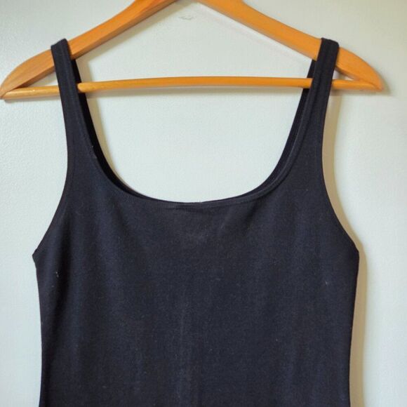 EUC ZARA BLACK SCOOP NECK BODYCON MIDI DRESS MINIMALIST SIZE L - Picture 3 of 14